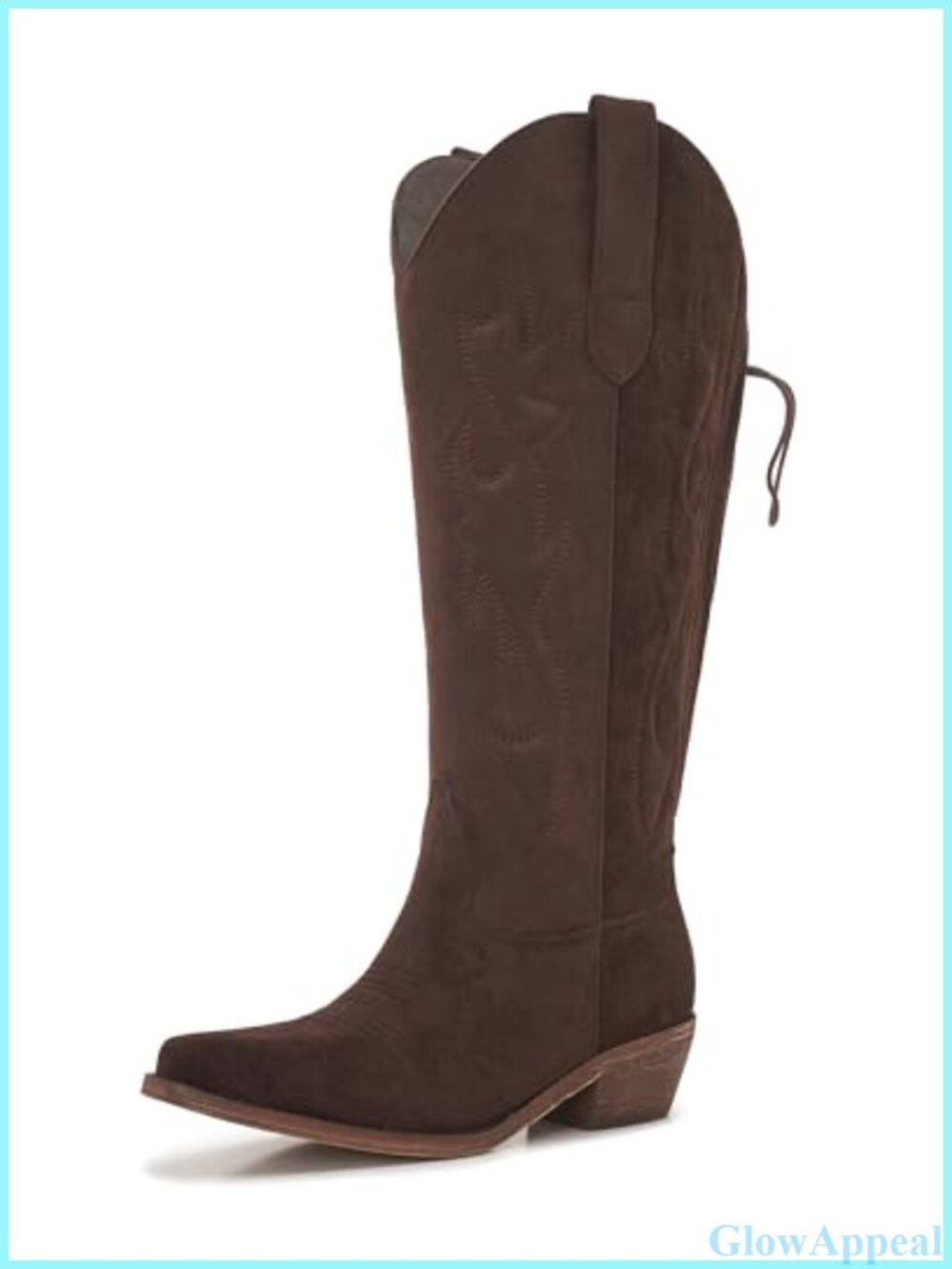 Suede Knee High Cowboy Boots Side Zipper Embroidered Western